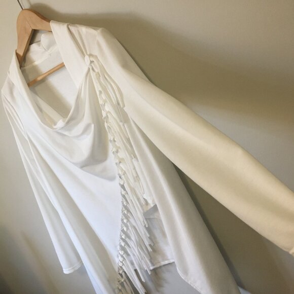 White Coastal Cowgirl Tassel Trimmed Cardigan Wrap - Picture 9 of 16